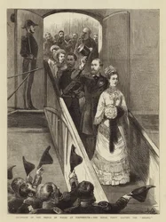 Empfang des Prinzen von Wales in Portsmouth, die königliche Gesellschaft verlässt die Serapis